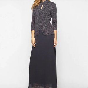 Alex Evenings Glitter Embellished Square Neck Jacquard 2 Piece Gown Size 22W